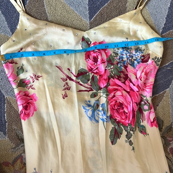 RARE VINTAGE BETSEY JOHNSON RHINESTONE SILK FLORAL MIDI MAXI SLIP DRESS XS S 2 4 - Picture 4 of 11
